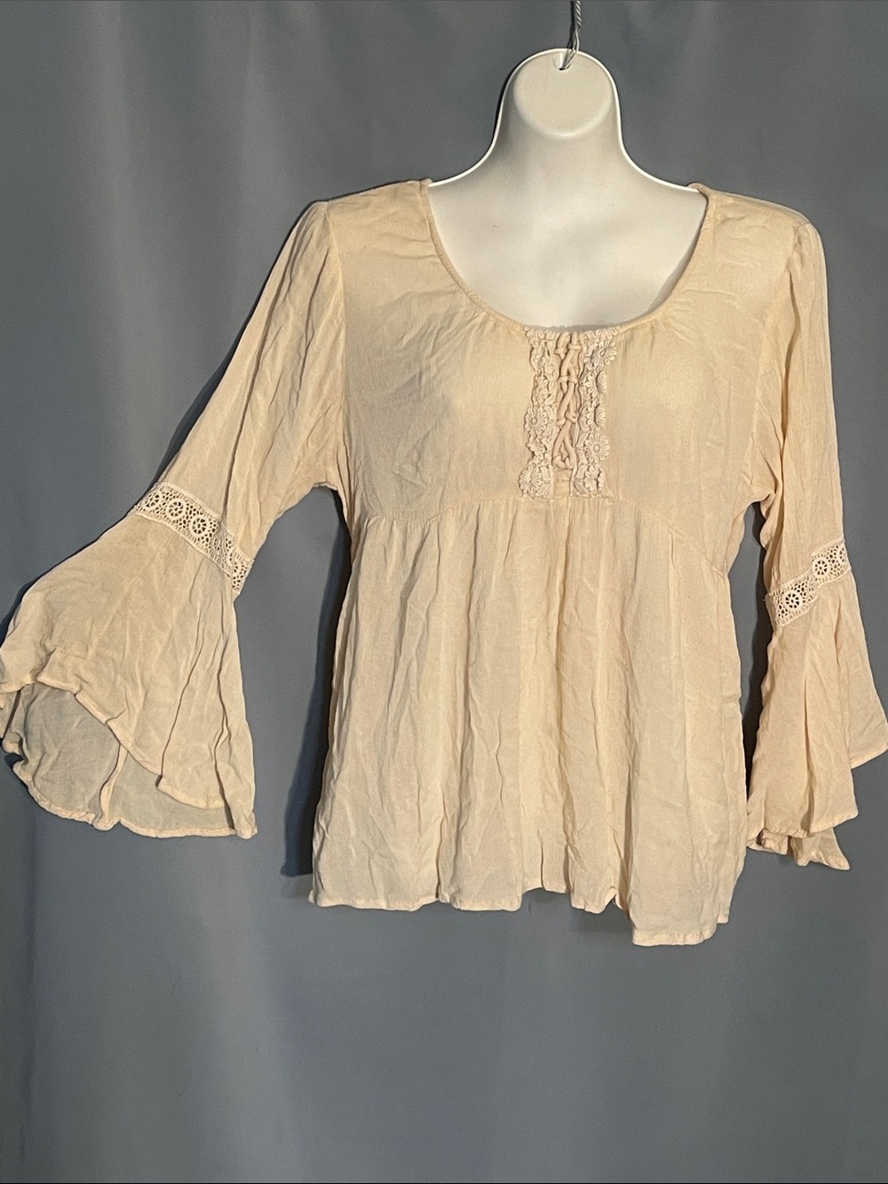 True Destiny Cream Peasant Blouse with Lace Insets